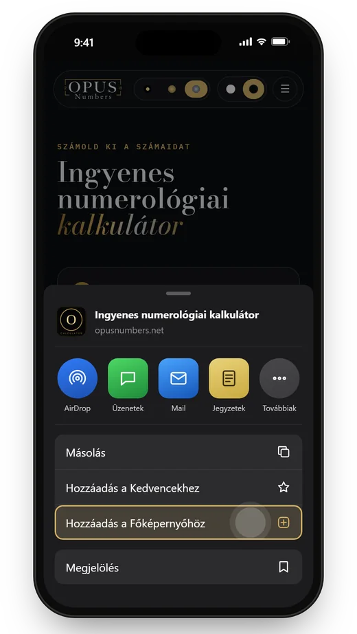 iPhone · Safari: Megosztás ikon, majd „Hozzáadás a Főképernyőhöz”.
