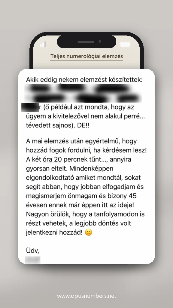 Ügyfélvélemény a numerológiai elemzésről (üzenet képernyőképe) – 29. / 38