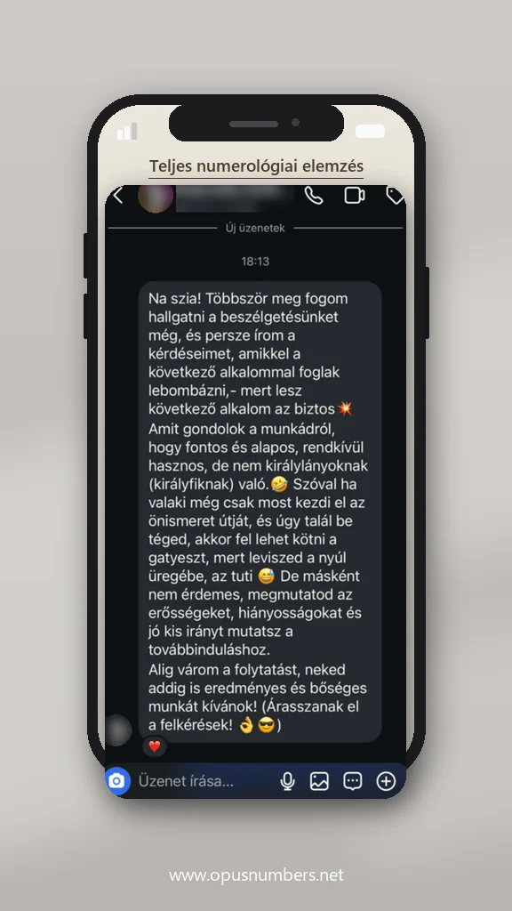 Ügyfélvélemény a numerológiai elemzésről (üzenet képernyőképe) – 35. / 38